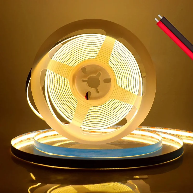 12V High Density COB LED Strip Light - DC Plug or 2-Pin Wire, 320–528 LEDs/m, Dimmable