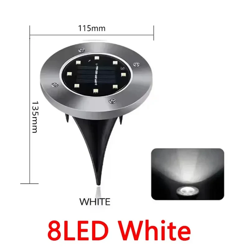 8/20 LED Solar Ground Lights - Stainless Steel, IP65 Waterproof, Auto On/Off