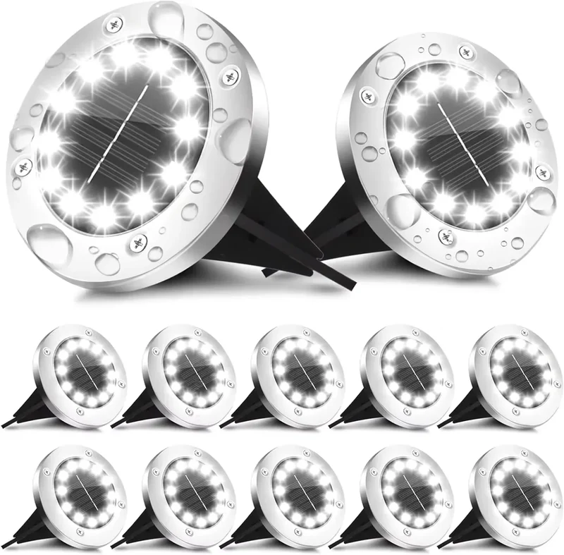 Brighter 16-LED Solar LED Ground Lights - Smart Light Sensor, IP65 Waterproof