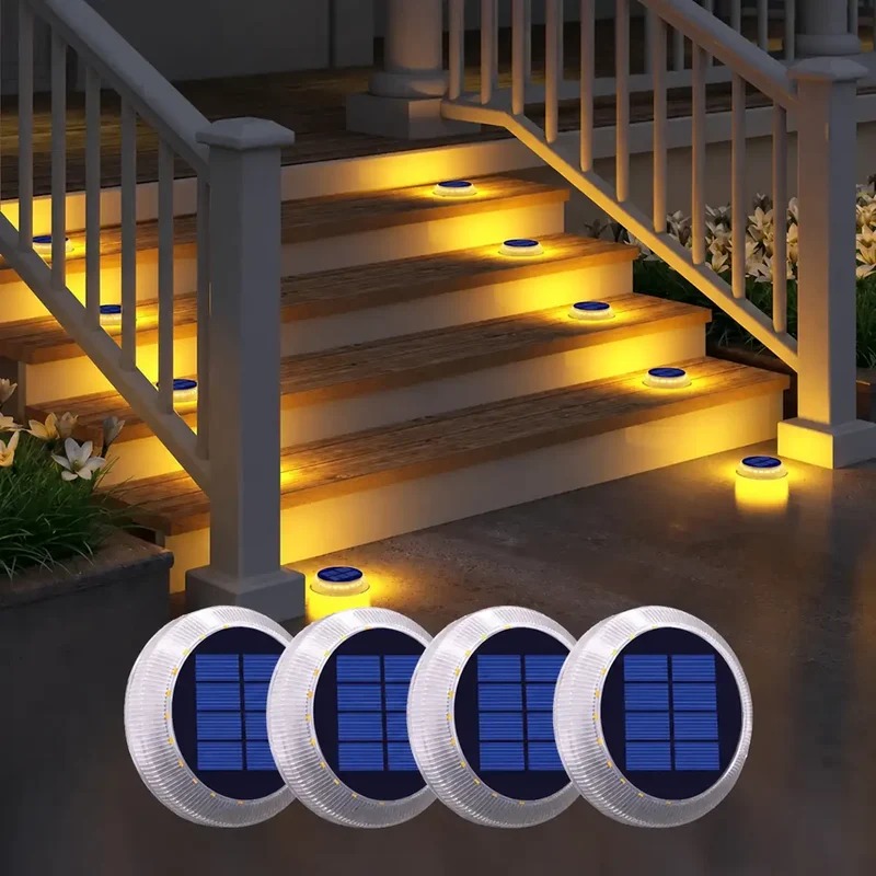 Round Solar LED Deck Lights - Auto On/Off, Stick-On, IP68 Waterproof