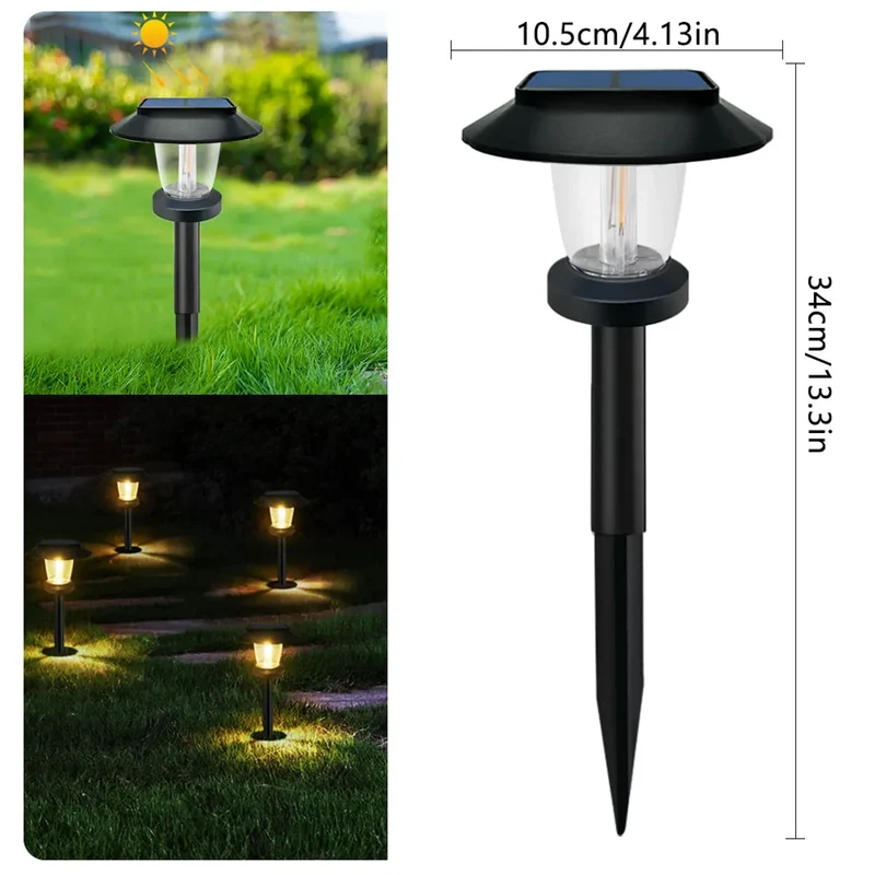 Tungsten Filament Solar LED Pathway Lights - Auto Charging, 3 Modes, IP65 Waterproof