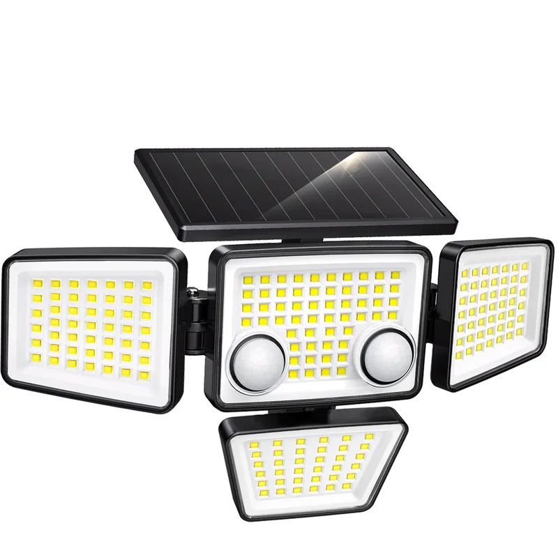 4-Head Solar Flood Light with Motion Sensor - 188 LEDs, 3000 Lumens, Adjustable