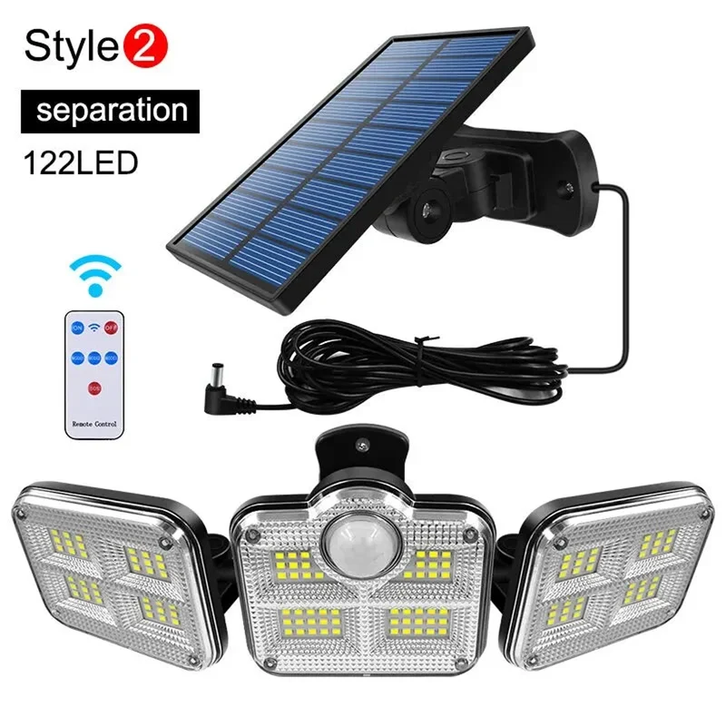 4-Head Motion Sensor Solar Flood Light - Adjustable, 3000 Lumens, 270° Coverage