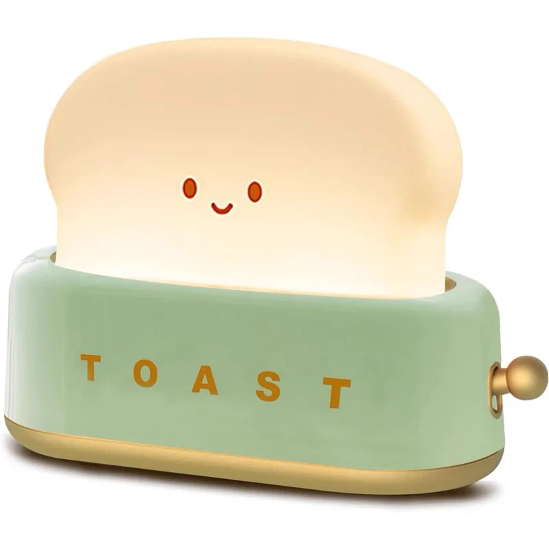 Bread Toast Cartoon LED Night Light - Warm 3000K Glow, Timer & Battery Powered