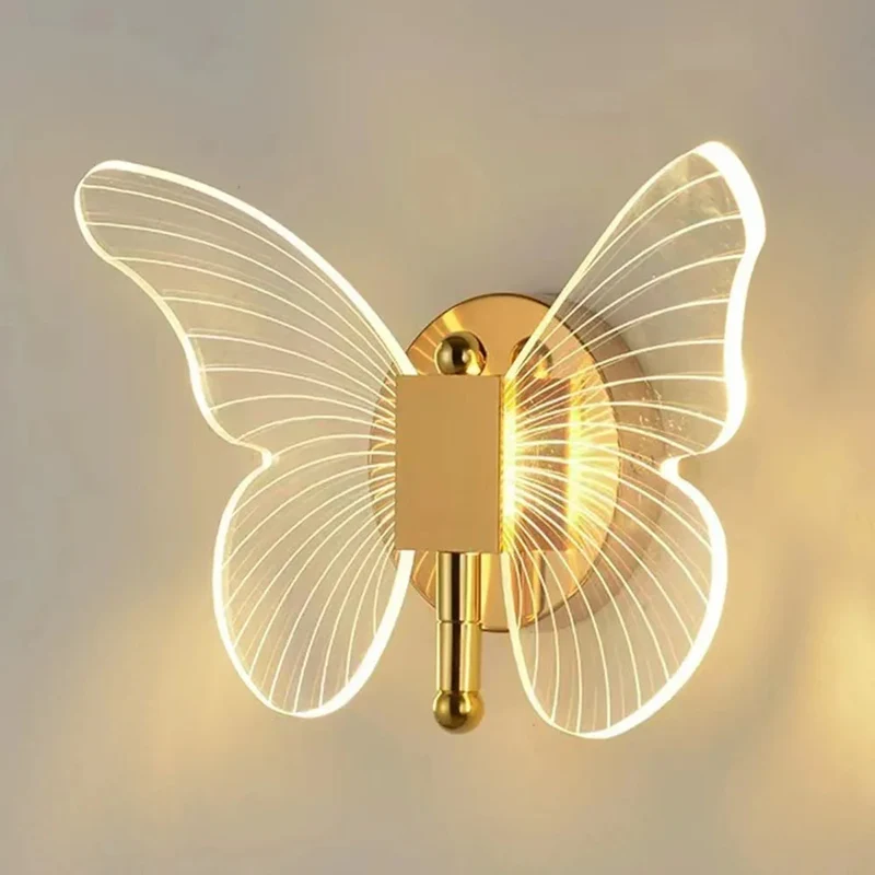 Modern Metal Acrylic Butterfly LED Wall Light - Tricolor Dimming, Decorative Sconce