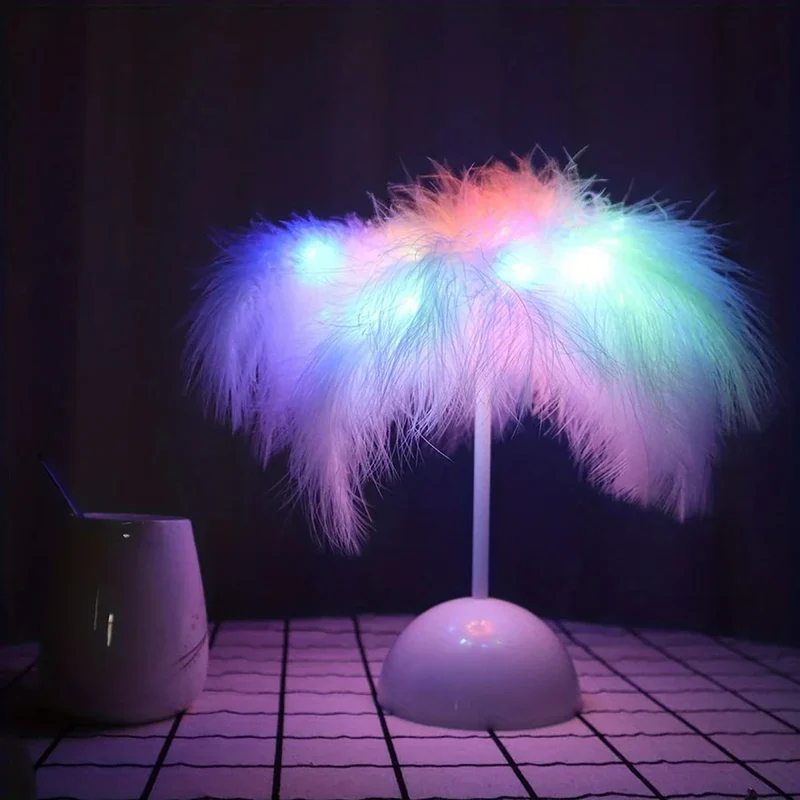 Feather Tree LED Table Lamp - Battery Powered, Multi-Color Ambient Light