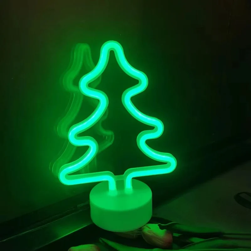 Green Christmas Tree LED Neon Sign - USB & Battery Powered, Desktop Display