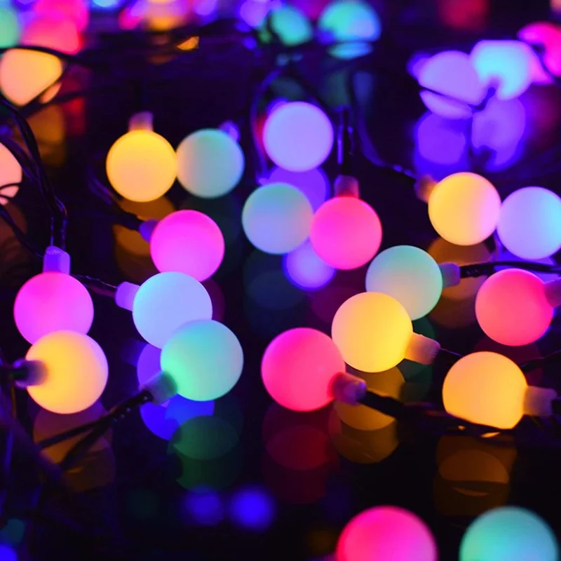 Solar RGB Ball String Lights - 8 Lighting Modes, IP65 Waterproof, Timer & Memory