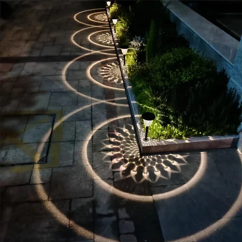 Circle Shadow Pattern Solar LED Pathway Lights - Auto On/Off, IP65 Waterproof