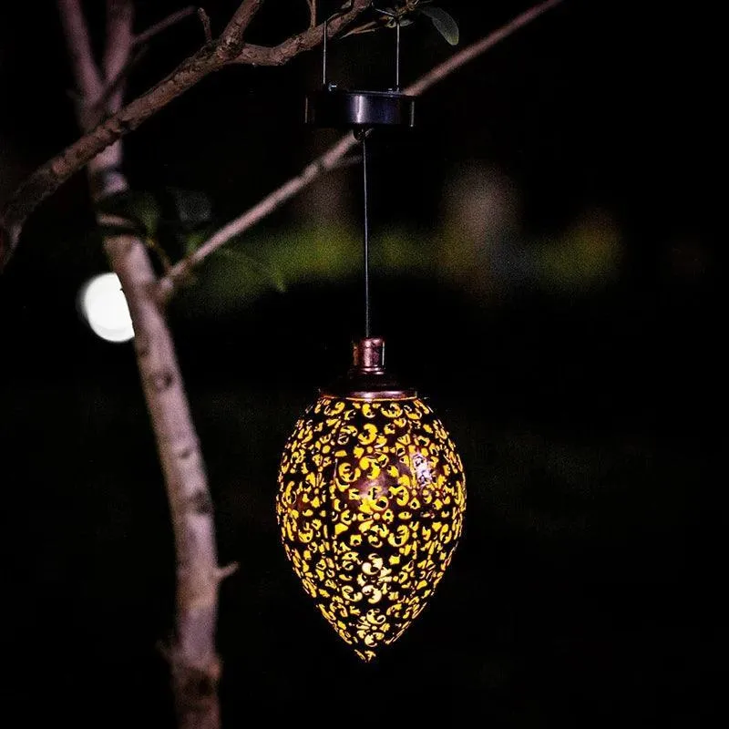 Floral Hollow Pattern Vintage Metal Solar LED Lantern Light - IP65 Waterproof