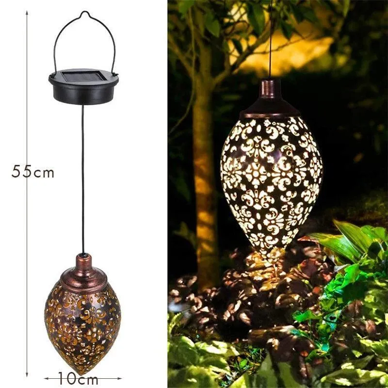 Floral Hollow Pattern Vintage Metal Solar LED Lantern Light - IP65 Waterproof