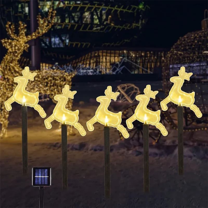 5-Pack Festive Shape Solar Christmas Pathway Lights - Fawn, Star, Bell, Tree & Snowflake LEDs