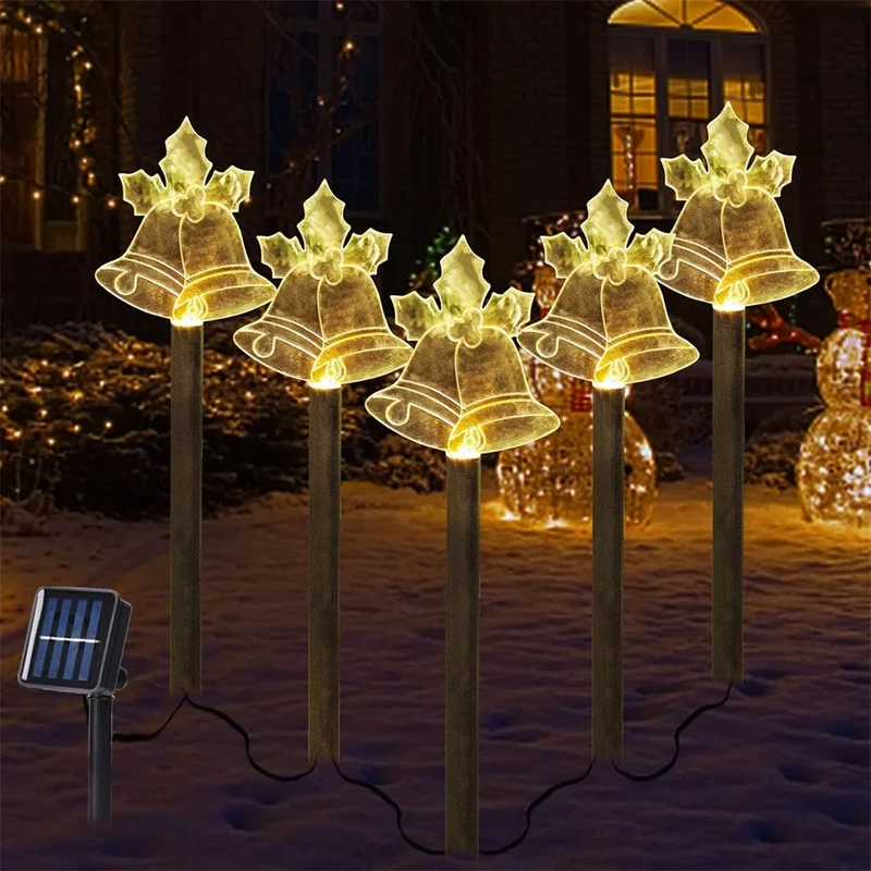 5-Pack Festive Shape Solar Christmas Pathway Lights - Fawn, Star, Bell, Tree & Snowflake LEDs