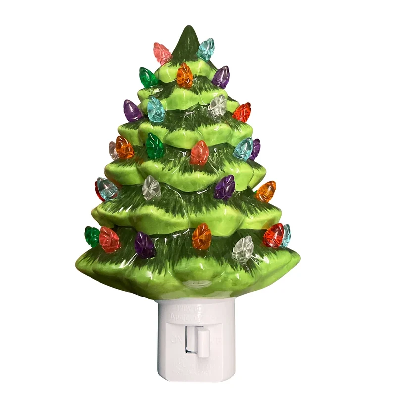 Ceramic Christmas Tree Plug-In Night Light - Rotatable Plug, Warm Glow
