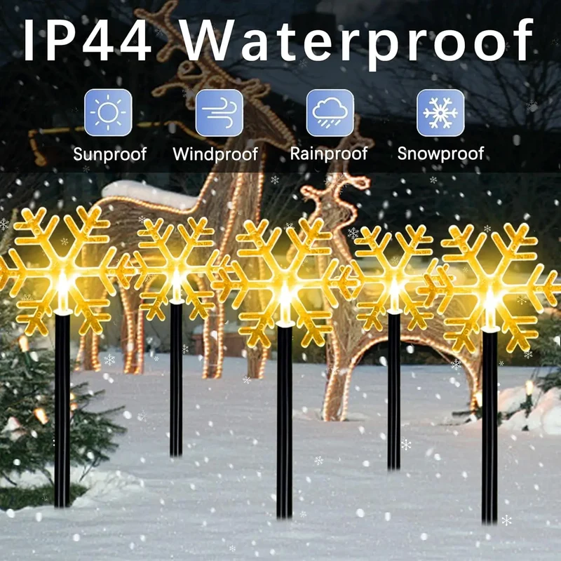 5-Pack Snowflake Solar Christmas Pathway Lights - Warm White, IP44, Ground Stake