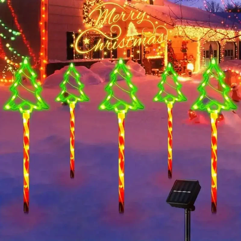 8-Mode Candy Cane Solar Christmas Stake Lights - IP65, Auto On/Off