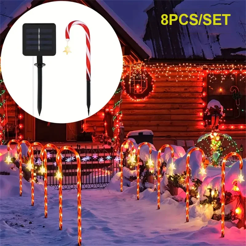 Candy Cane Solar Christmas Pathway Lights - 8 Lighting Modes, IP65 Waterproof