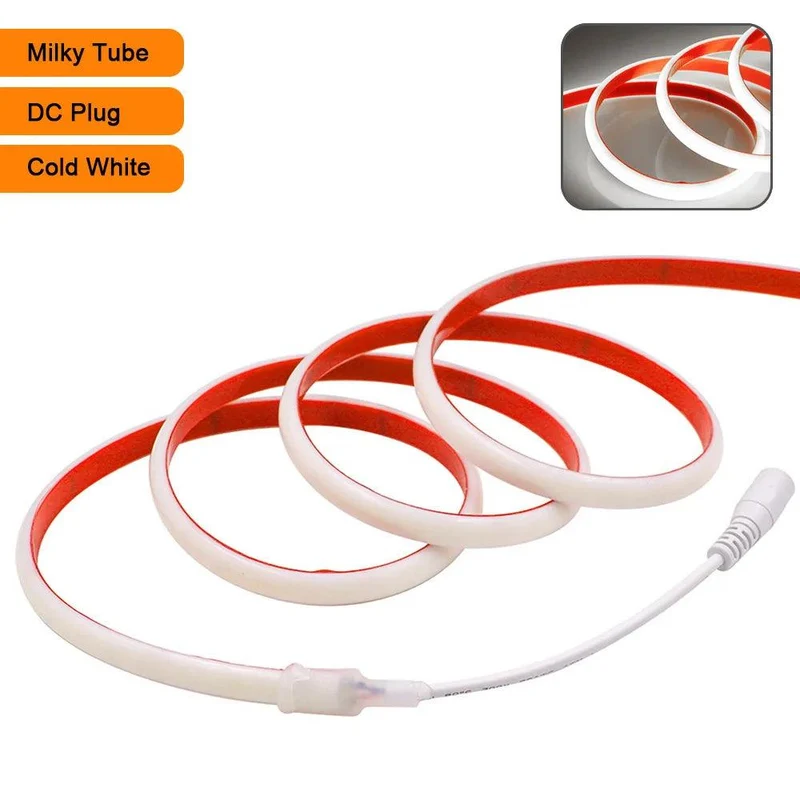 12V IP68 Waterproof COB LED Strip Light - Milky or Clear Silicone Tube