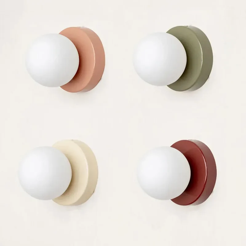 Macaron Soft Style LED Wall Lamp - Iron Base, 10/12cm, Mini Glass Sconce for Bedroom Corridor Decor
