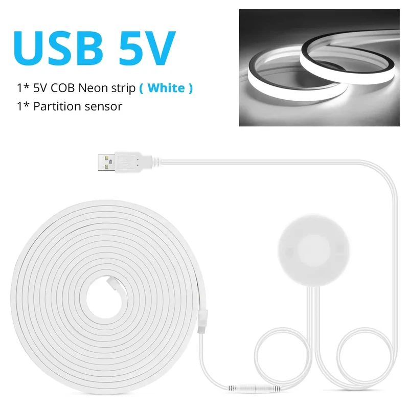 Penetrating Touch Sensor USB Under Cabinet COB LED Strip - Dimmable, Hand Scan for Wood & Glass