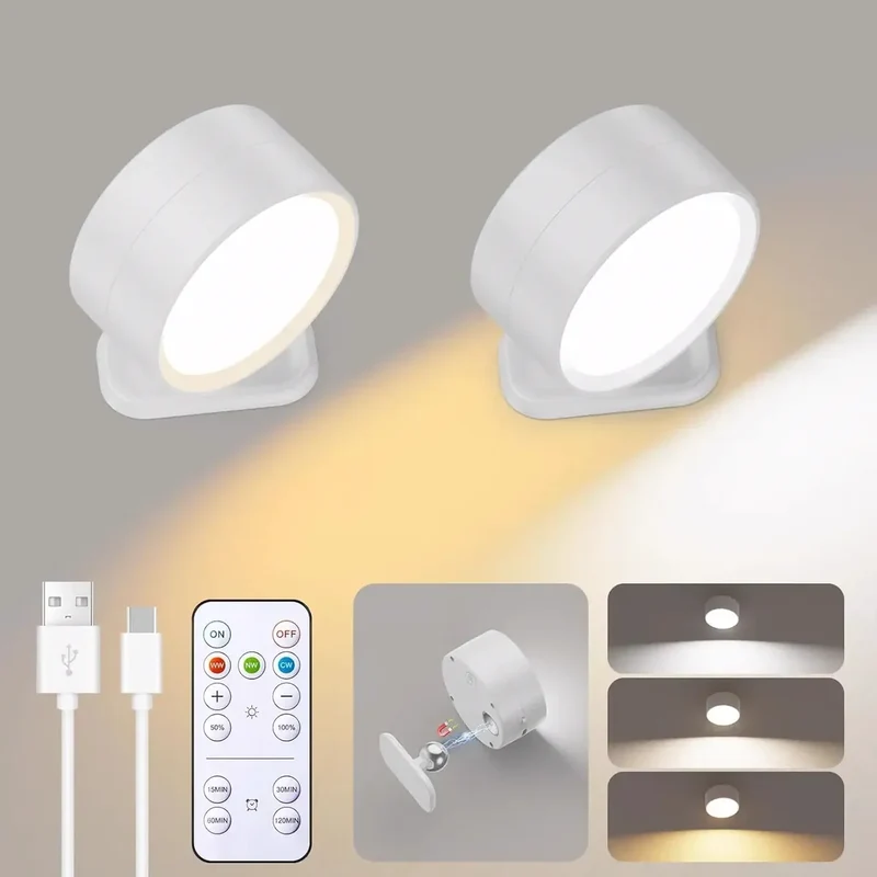 Magnetic Rechargeable LED Wall Sconce - Remote Control, 360° Rotation