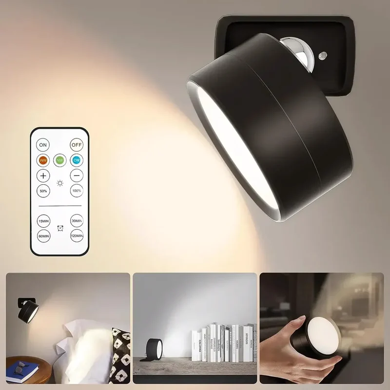 Magnetic Rechargeable LED Wall Sconce - Remote Control, 360° Rotation