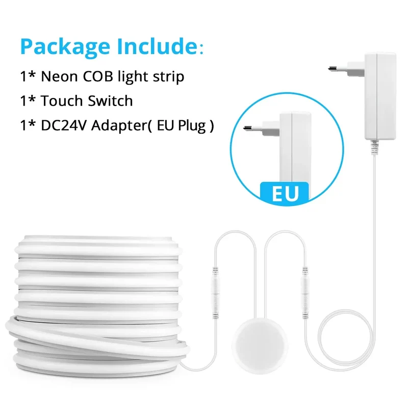 Self-Adhesive COB Neon LED Strip Light for Under Cabinet - Penetrating Touch Sensor, 24V