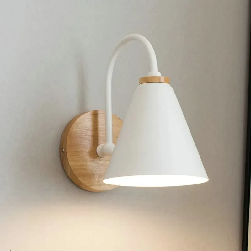 Minimalist Nordic LED Wall Light - Built-in Switch, E27 Base, Iron and Wood