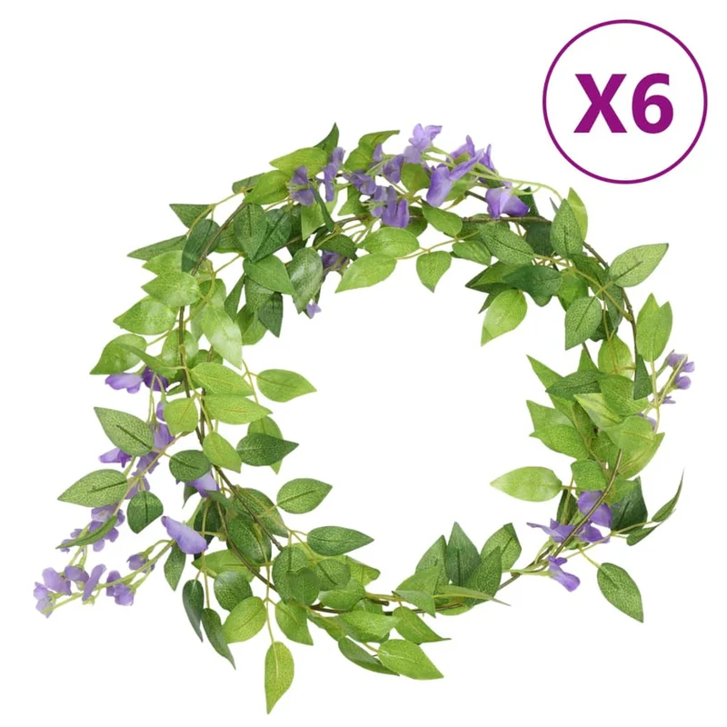 vidaXL Kerstslingers met bloemen 6 st 200 cm paars