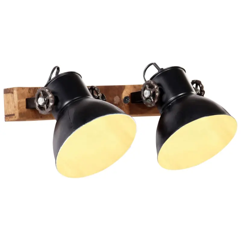 Wandlamp met zwarte afwerking en massief mangohout sfeerlicht