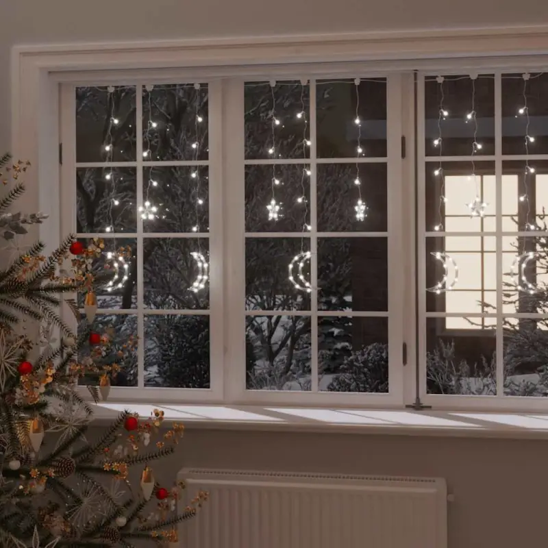 Energiebesparende LED’s kerstverlichting met sterren en manen en lange verlengkabel