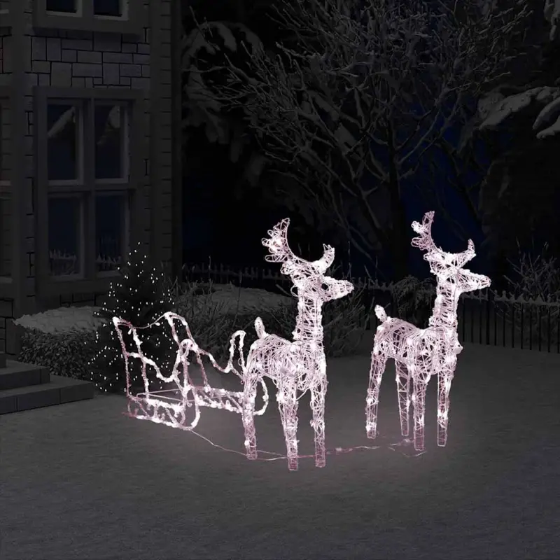 Kerstverlichting met twee rendieren en slee voor warme feestverlichting