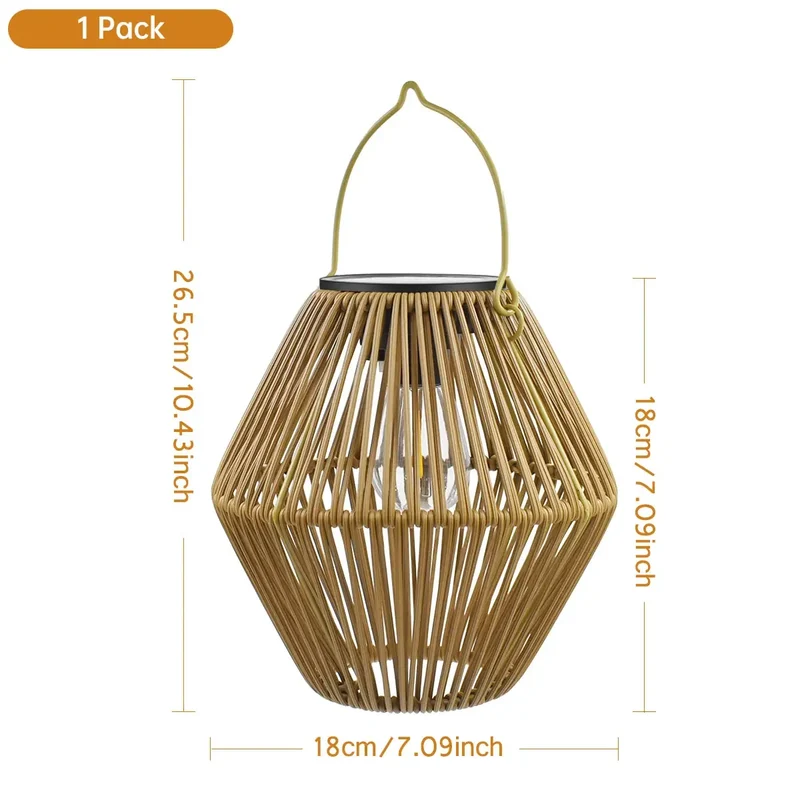 Boho Woven Rattan Solar Lantern Garden Lights - Handcrafted, IP65 Waterproof, Auto Dusk-to-Dawn