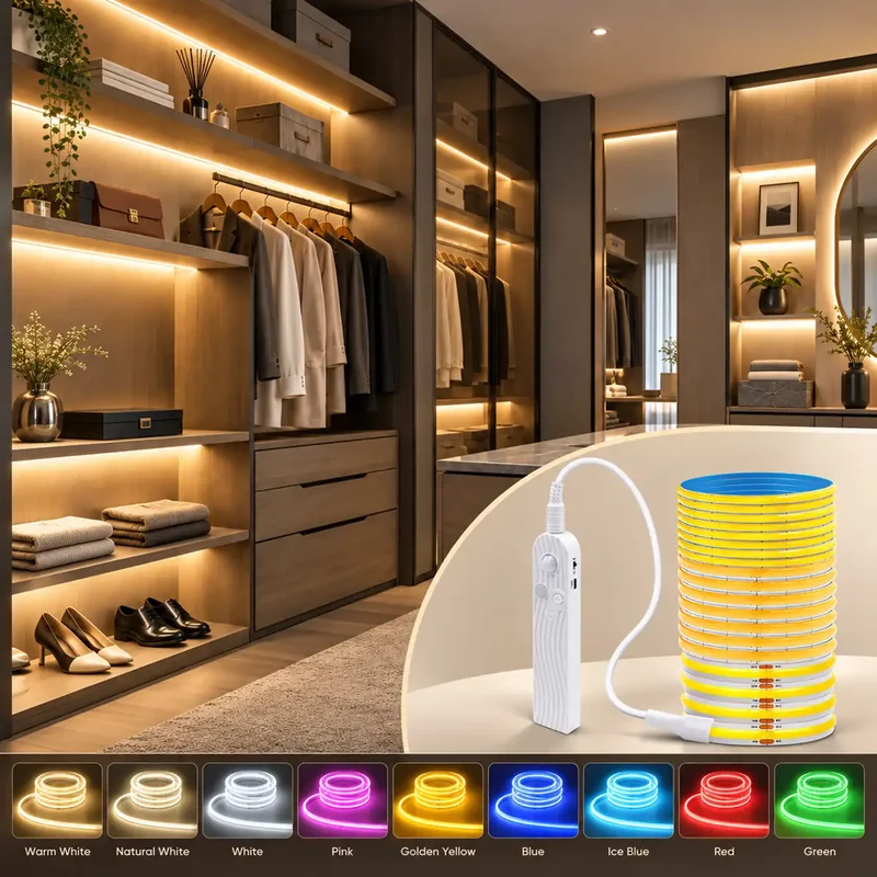 Motion Sensor COB LED Strip Light for Cabinets & Closets - Battery-Powered, 320 LEDs/m