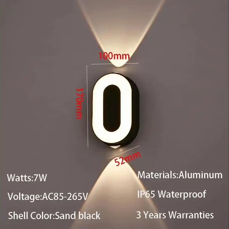 Digit Number Outdoor Wall Light - 7W, IP65 Waterproof, Aluminum and Acrylic