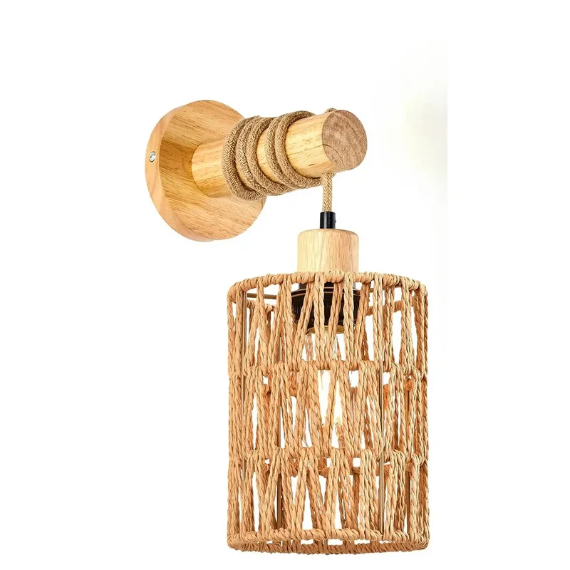 Nature-Inspired Handmade Rattan Wall Lamp - Hemp Rope Design, Farmhouse Countryside Style, E26/E27 Bulb