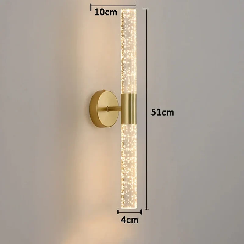 Nordic Crystal Bubble Rod LED Wall Lamp - Aluminum Base, Up & Down Lighting, Black/Gold