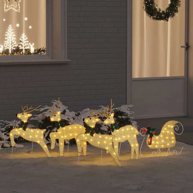 vidaXL LED Rendieren 5 pcs Goud Stof