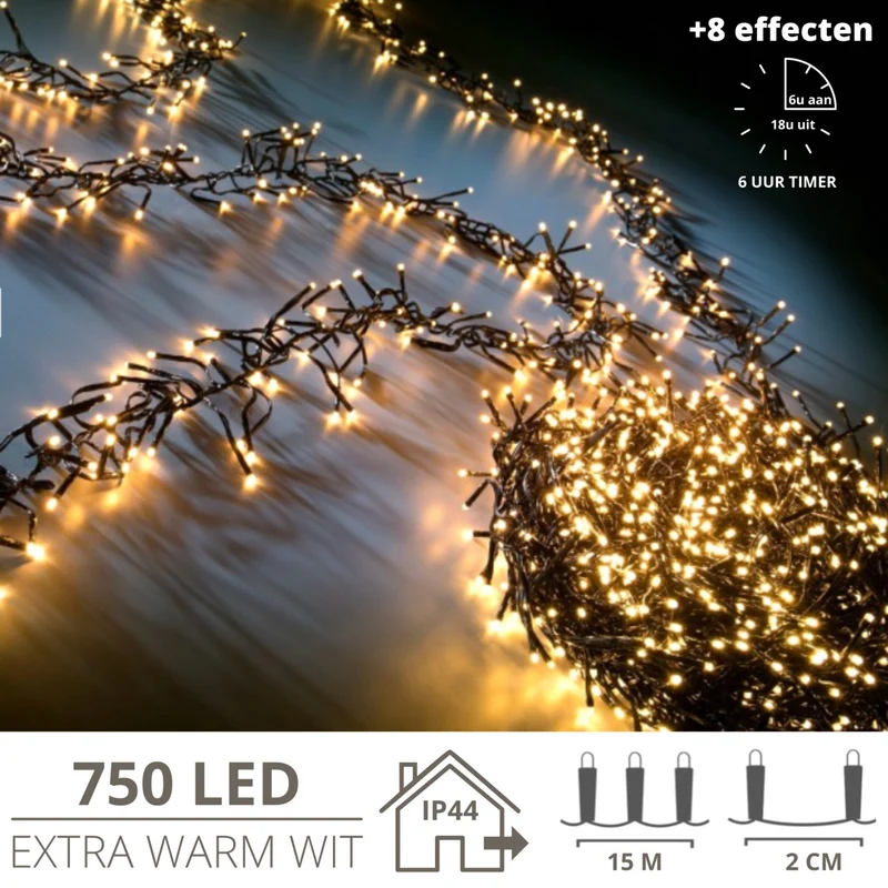 Kerstboomverlichting met 750 LED’s – 15 meter extra warm wit voor een sfeervol kersthuis