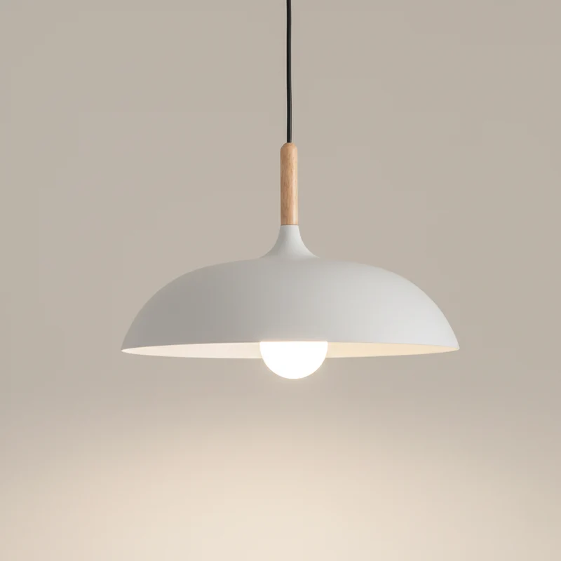 Kleurrijke Metalen Hanglamp met Houten Accent – Twee Maten