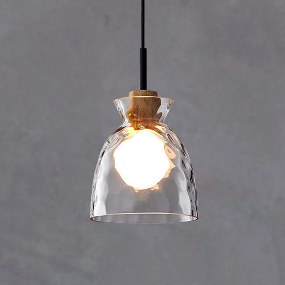 Moderne Glazen Hanglamp met Houten Accenten in Diverse Designs