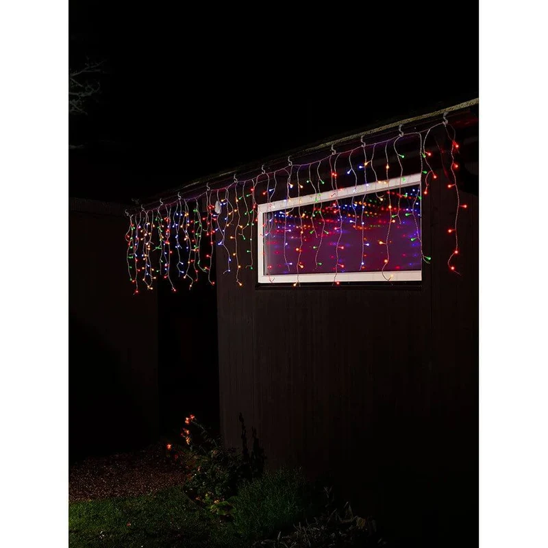 LED Eisregen Lichtervorhang mit bunten Globes 200 bunte Dioden IP44