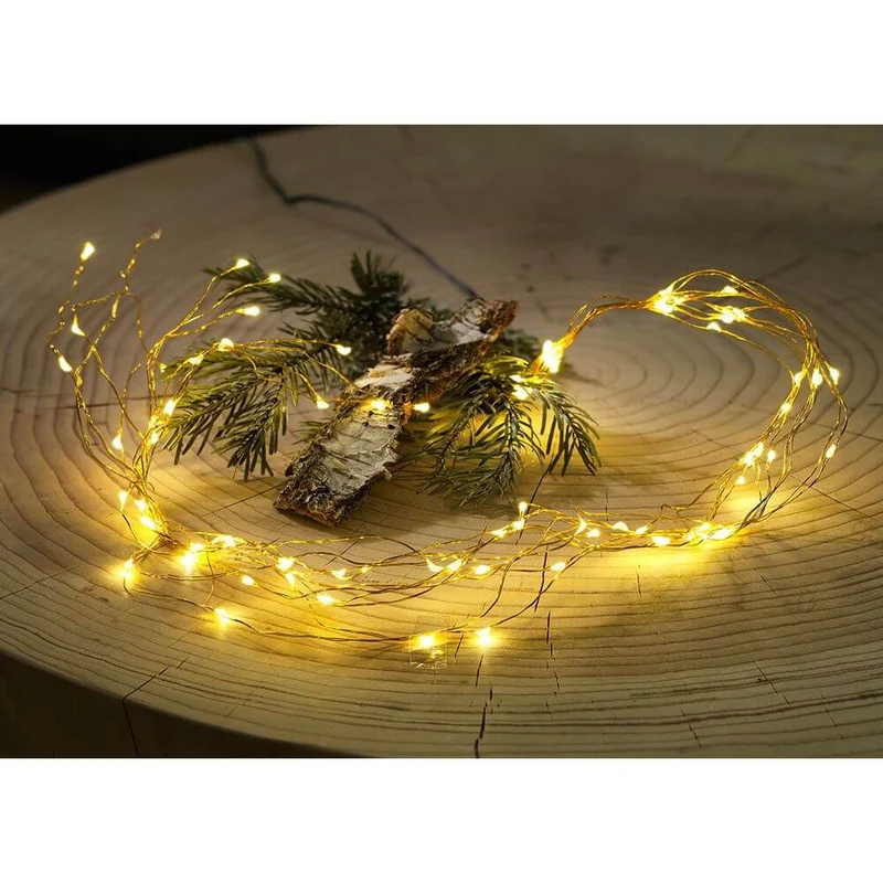 LED Tropfenlametta 24 Stränge mit 20 Dioden 480 Warmweiße Dioden goldfarbener Draht