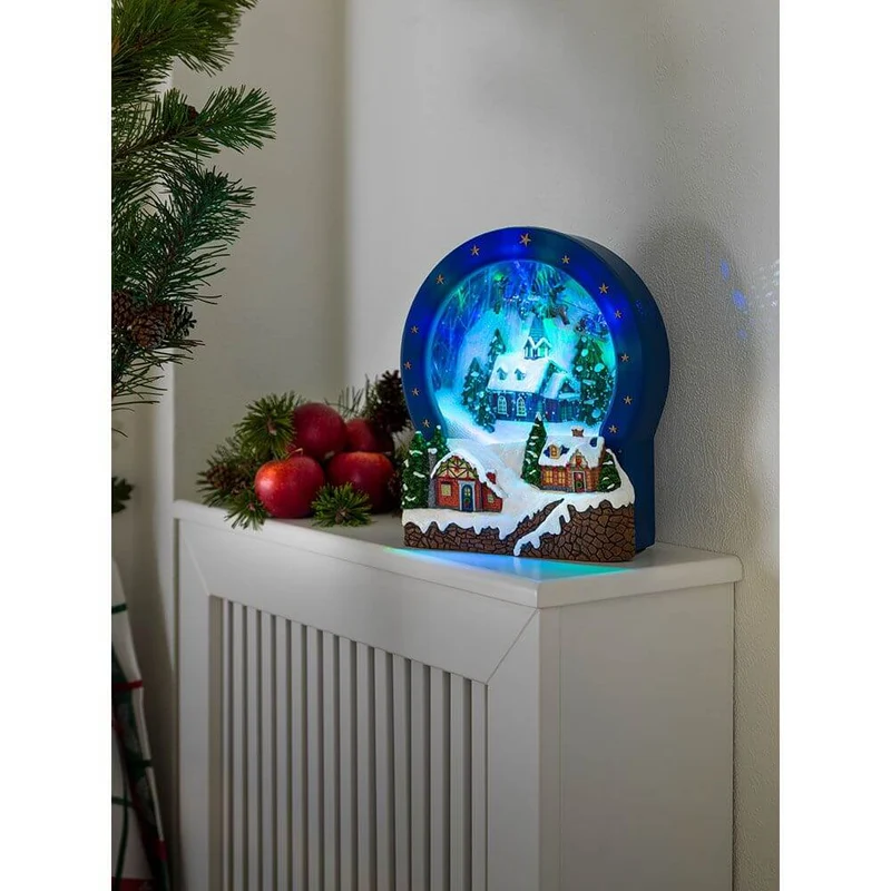 LED Dorf Glas mit Animation Weihnachtsliedern 9 bunte Dioden batteriebetrieben