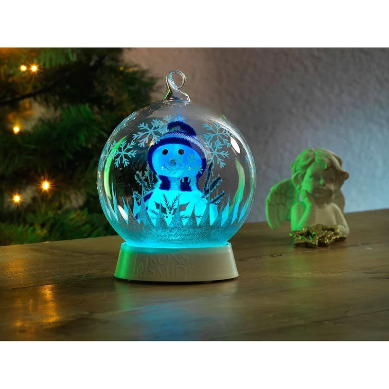 Glaskugel Schneemann mit 3 Funktionen Timer RGB-Farbwechsel 1 RGB Diode batteriebetrieben