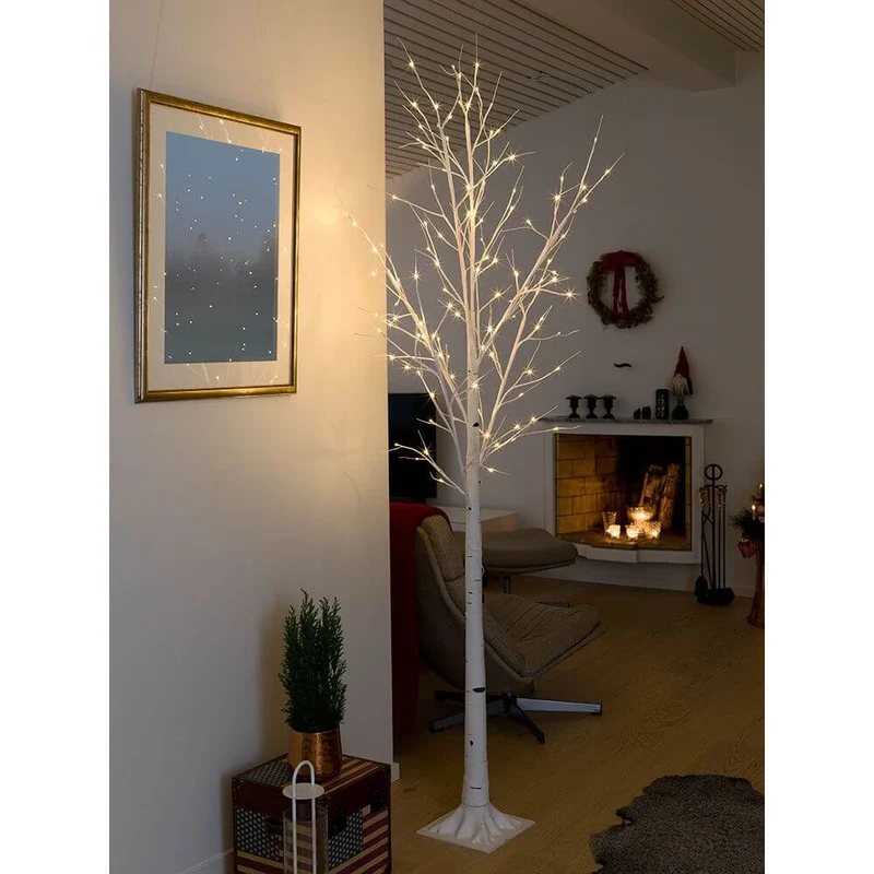 LED Birke groß weiß 120 Warmweiße Dioden