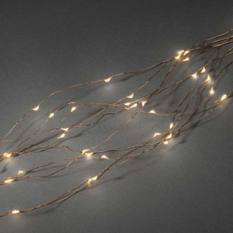 LED Tropfenlametta 10 Stränge mit 20 Dioden 200 bernsteinfarbene Dioden kupferfarbener Draht