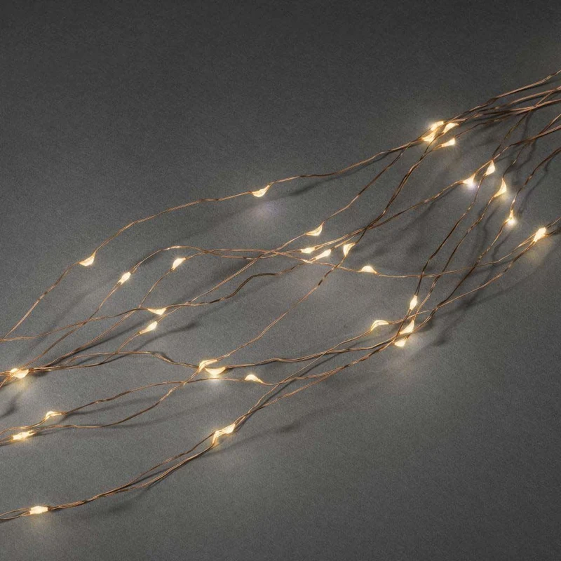 LED Tropfenlametta 10 Stränge mit 9 Dioden 90 bernsteinfarbene Dioden kupferfarbener Draht