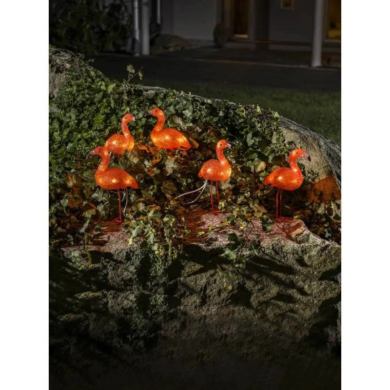 LED Acryl Flamingos 5er-Set 40 bernsteinfarbene Dioden IP44