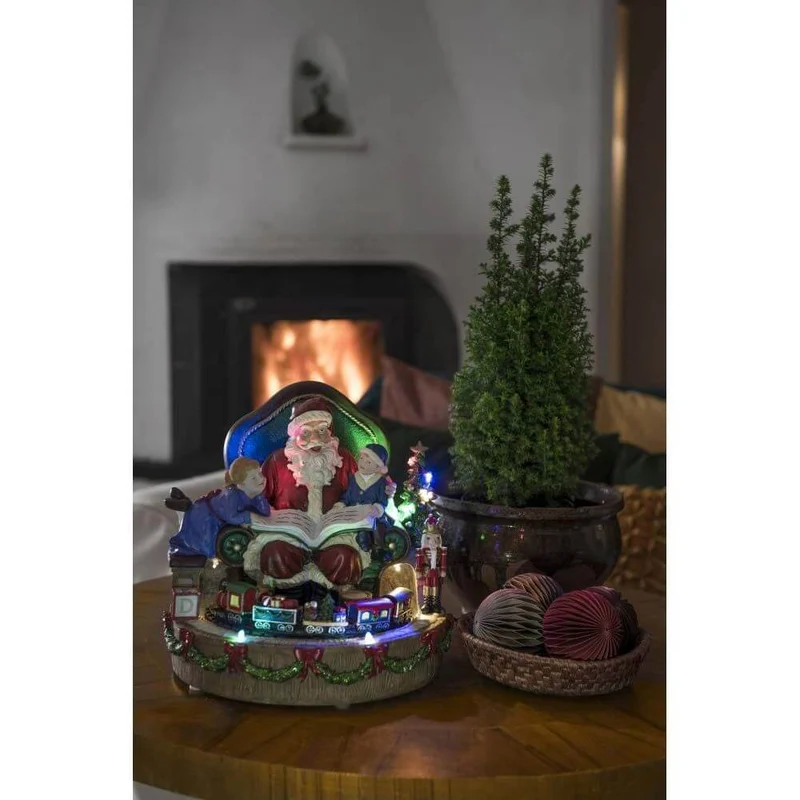 LED Weihnachtsmann mit Kindern und Zug Weihnachtsliedern batteriebetrieben Innen